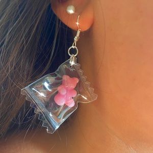 Pink Gummy Bear Dangle Handmade Earrings